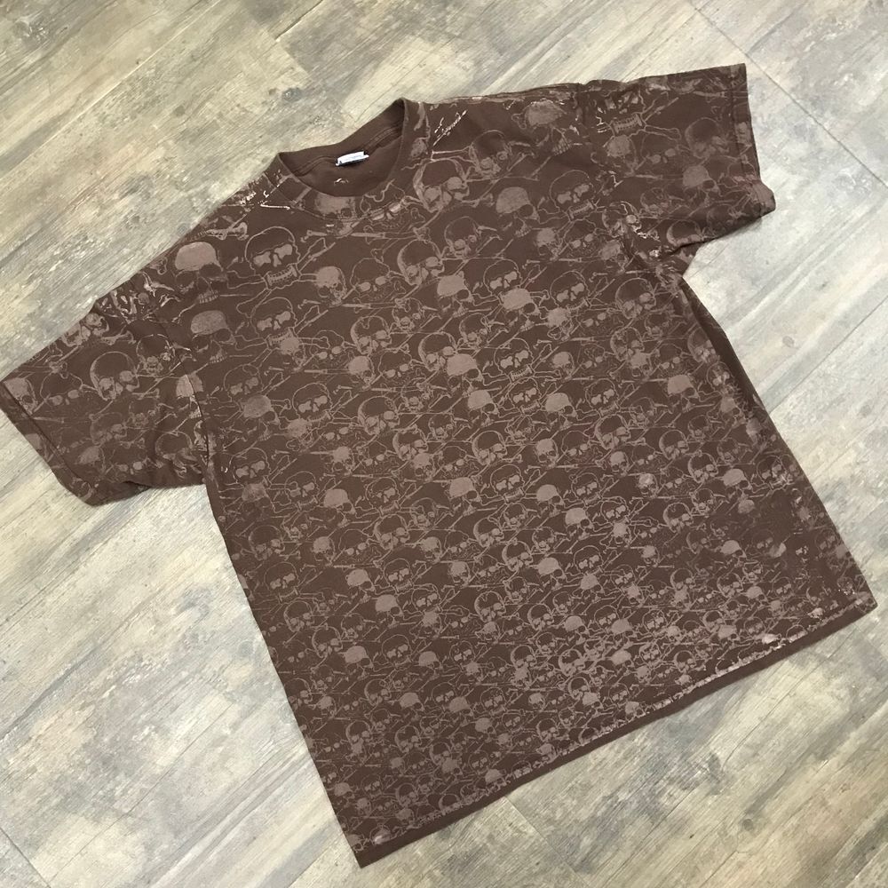 Yazbek All Over‎ Skull Print Tshirt Men Size 2XL Brown Cotton (35)